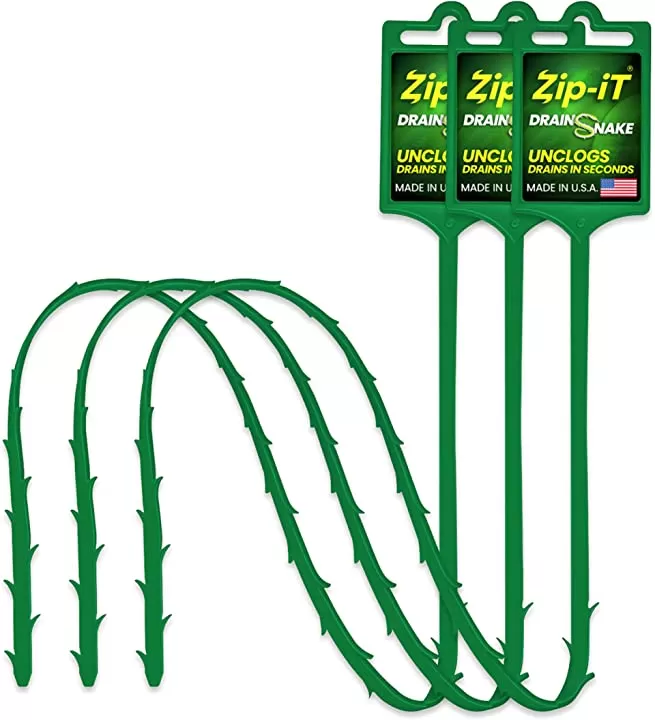 3-Pack Zip-It Green Snake Advantages Drain Cleaner Made in USA