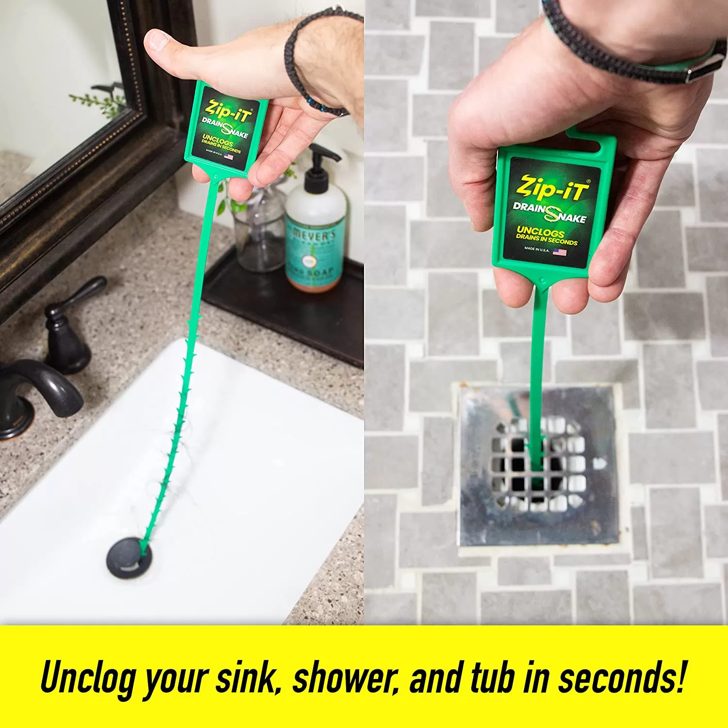 3-Pack Zip-It Green Snake Advantages Drain Cleaner Made in USA