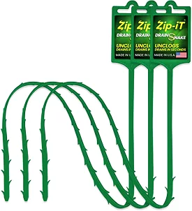 3-Pack Zip-It Green Snake Advantages Drain Cleaner Made in USA