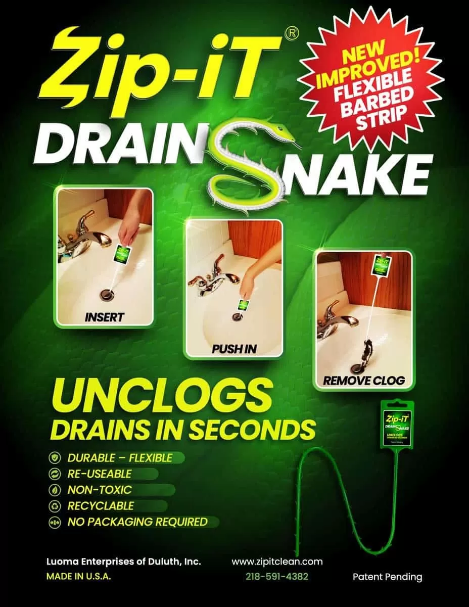 3-Pack Zip-It Green Snake Advantages Drain Cleaner Made in USA