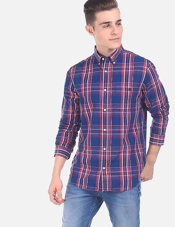 Aeropostale Men Blue Button-Down Check Casual Shirt