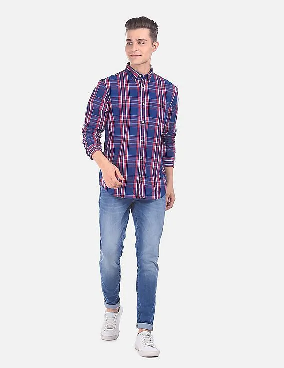 Aeropostale Men Blue Button-Down Check Casual Shirt