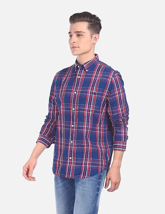 Aeropostale Men Blue Button-Down Check Casual Shirt