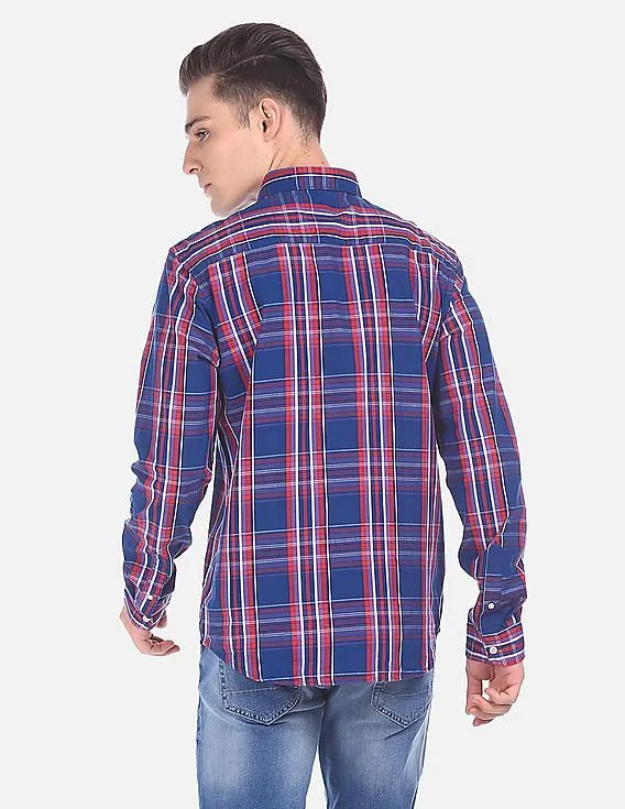 Aeropostale Men Blue Button-Down Check Casual Shirt