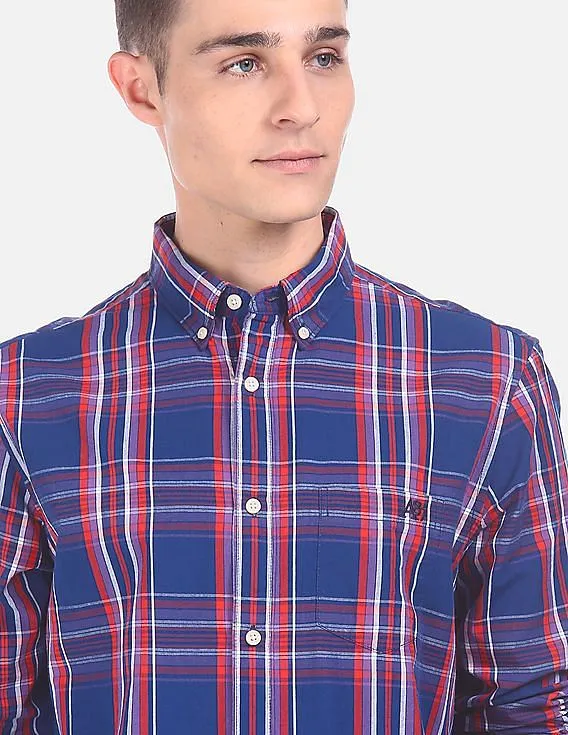 Aeropostale Men Blue Button-Down Check Casual Shirt