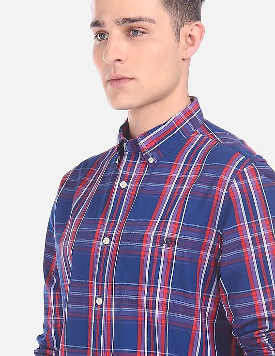 Aeropostale Men Blue Button-Down Check Casual Shirt