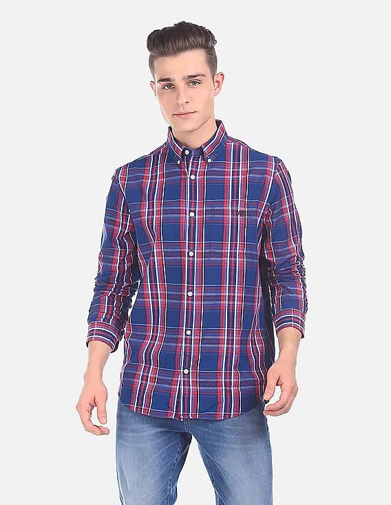 Aeropostale Men Blue Button-Down Check Casual Shirt