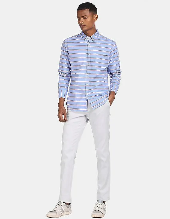 Aeropostale Men Light Blue Striped Cotton Casual Shirt