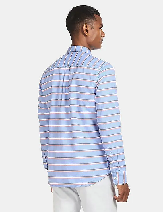 Aeropostale Men Light Blue Striped Cotton Casual Shirt