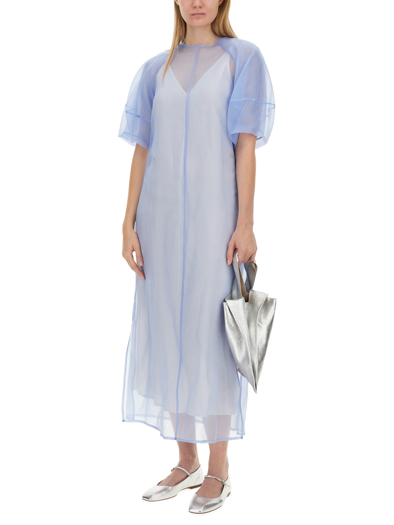 ALYSI    TRANSPARENT SILK ORGANZA LONGUETTE DRESS