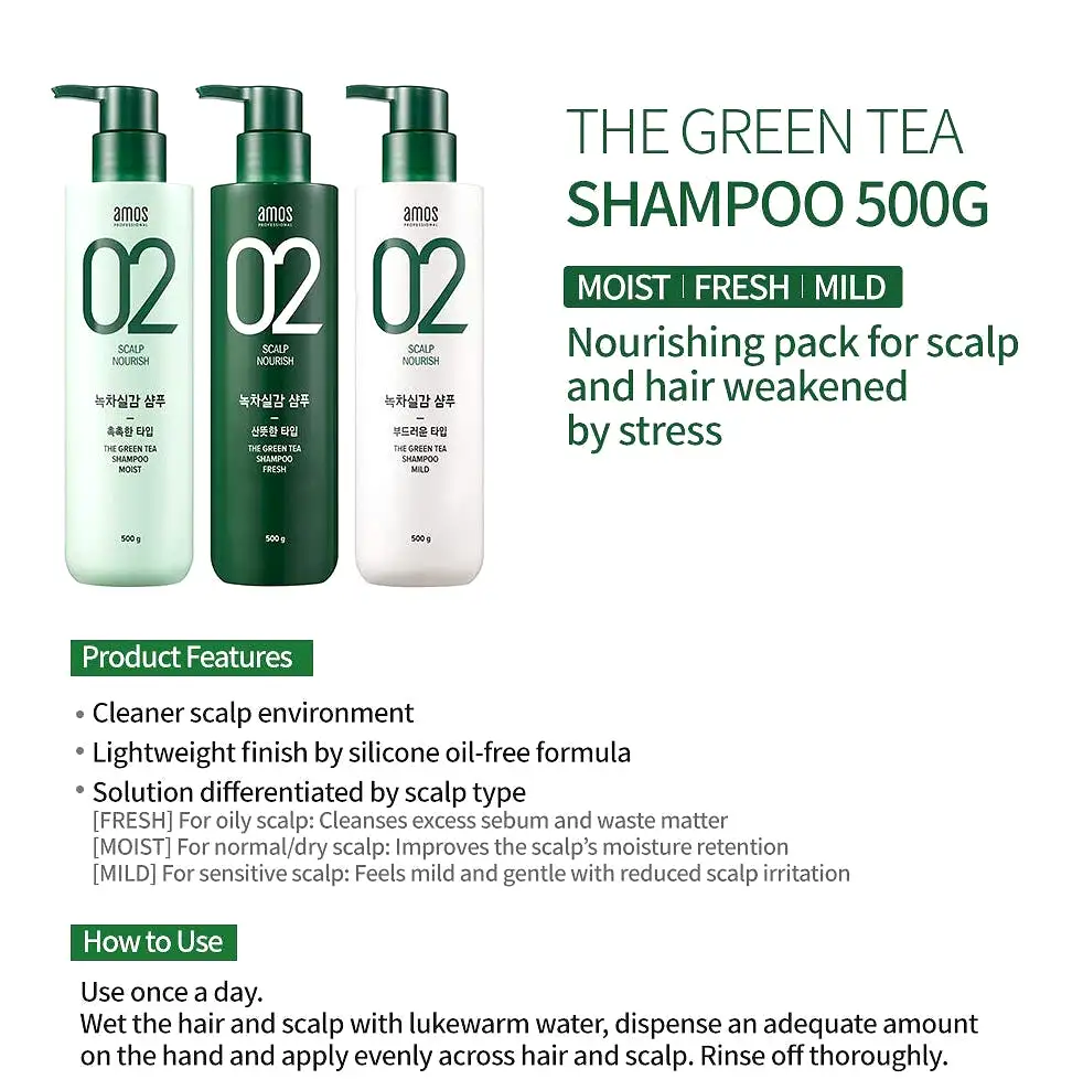 AMOS The Green Tea Shampoo Fresh 500g Scalp Care Oil Free Hair Loss Nourishing