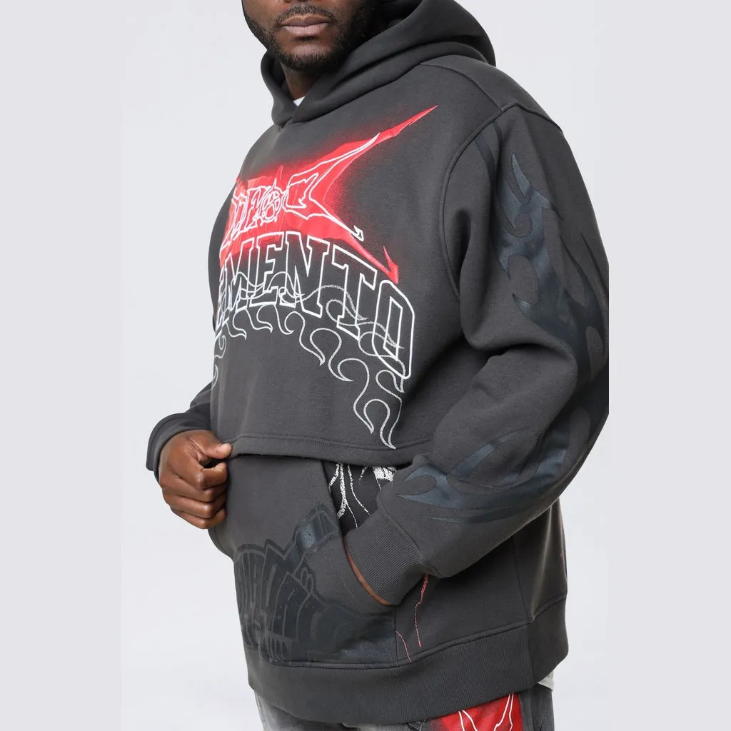 Big and Tall - Dropped Shoulder 2-Fer Dystopian Hoodie - Graphite