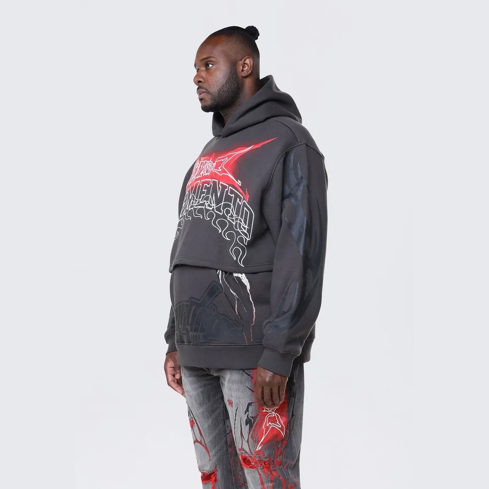 Big and Tall - Dropped Shoulder 2-Fer Dystopian Hoodie - Graphite