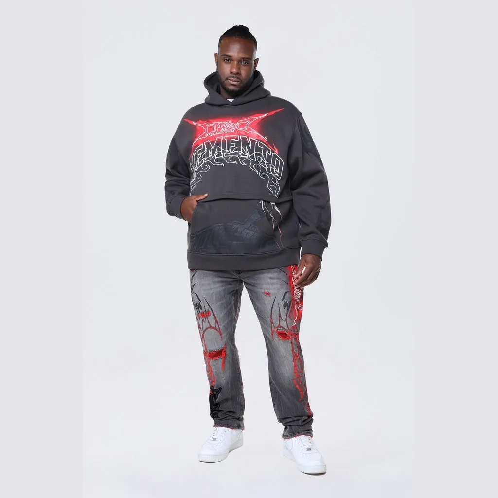 Big and Tall - Dropped Shoulder 2-Fer Dystopian Hoodie - Graphite