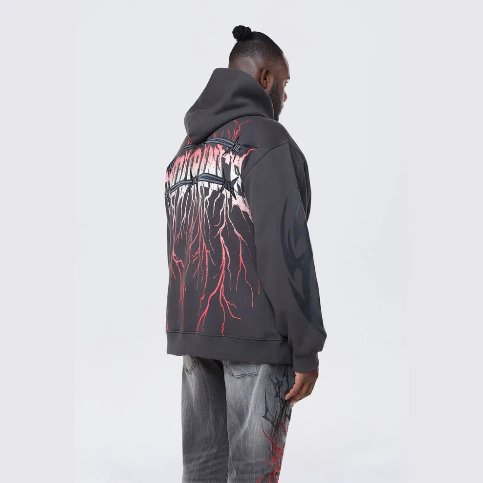 Big and Tall - Dropped Shoulder 2-Fer Dystopian Hoodie - Graphite