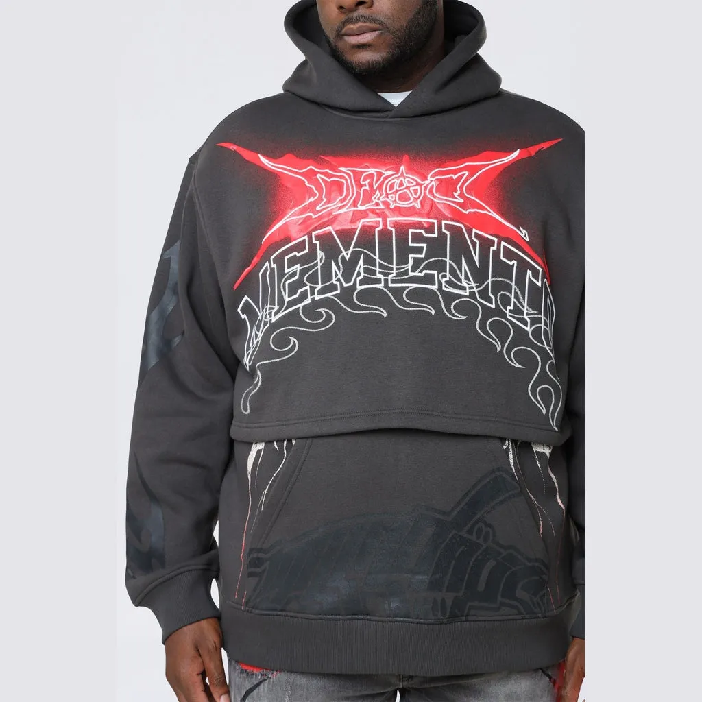 Big and Tall - Dropped Shoulder 2-Fer Dystopian Hoodie - Graphite