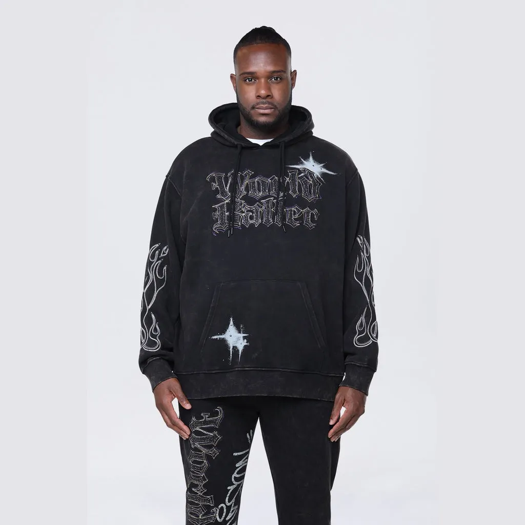 Big and Tall - Rhinestone Dystopia Hoodie - Black