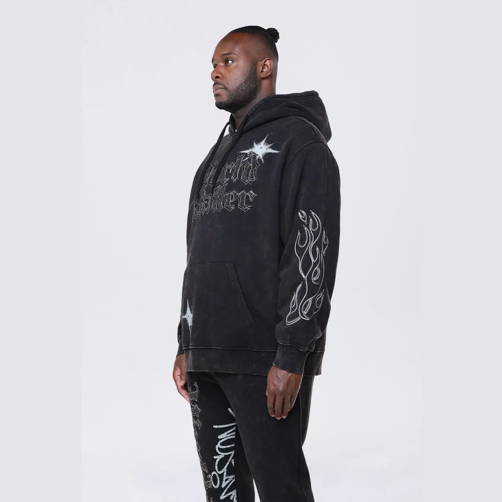 Big and Tall - Rhinestone Dystopia Hoodie - Black