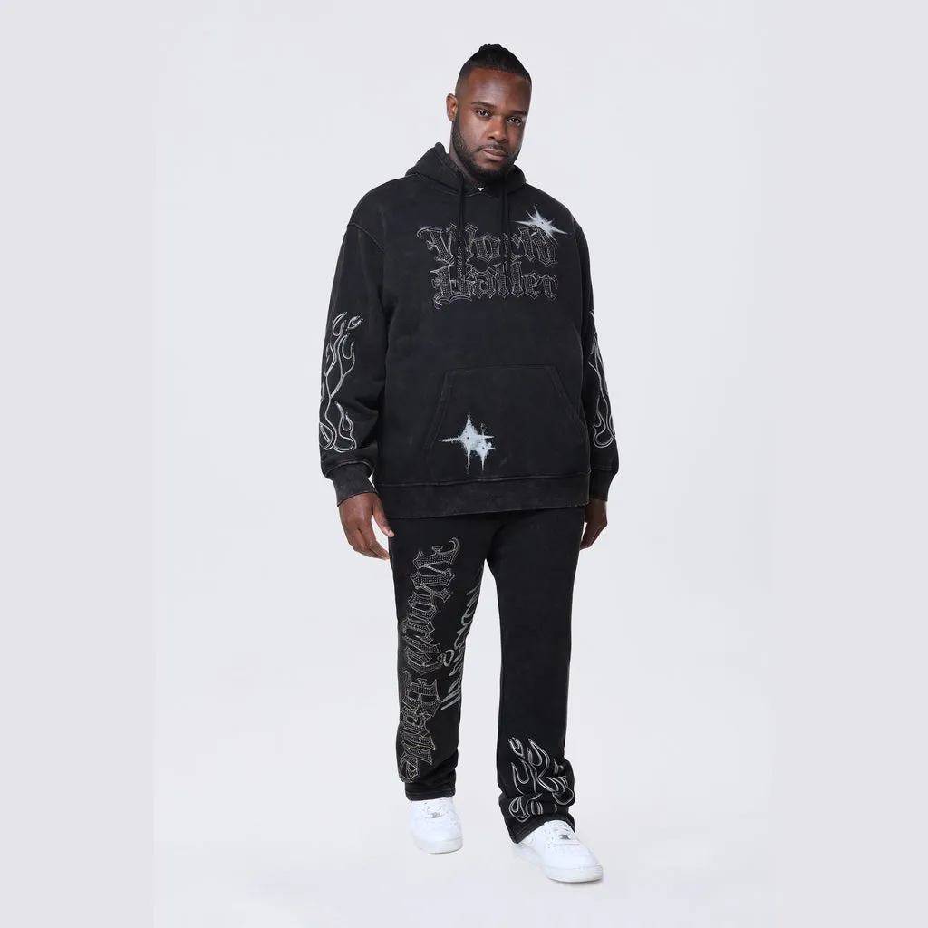 Big and Tall - Rhinestone Dystopia Hoodie - Black