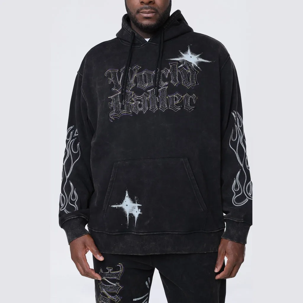 Big and Tall - Rhinestone Dystopia Hoodie - Black