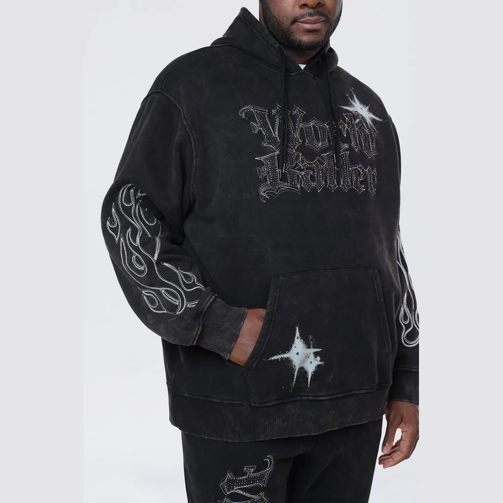 Big and Tall - Rhinestone Dystopia Hoodie - Black