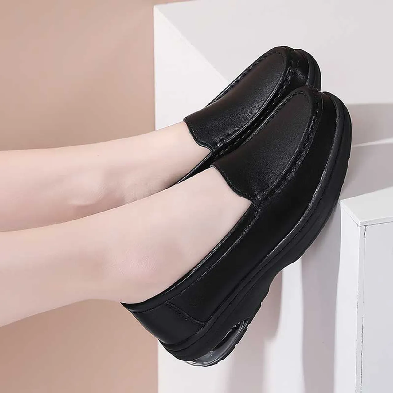 Black casual air cushioned slip on shoe loafer