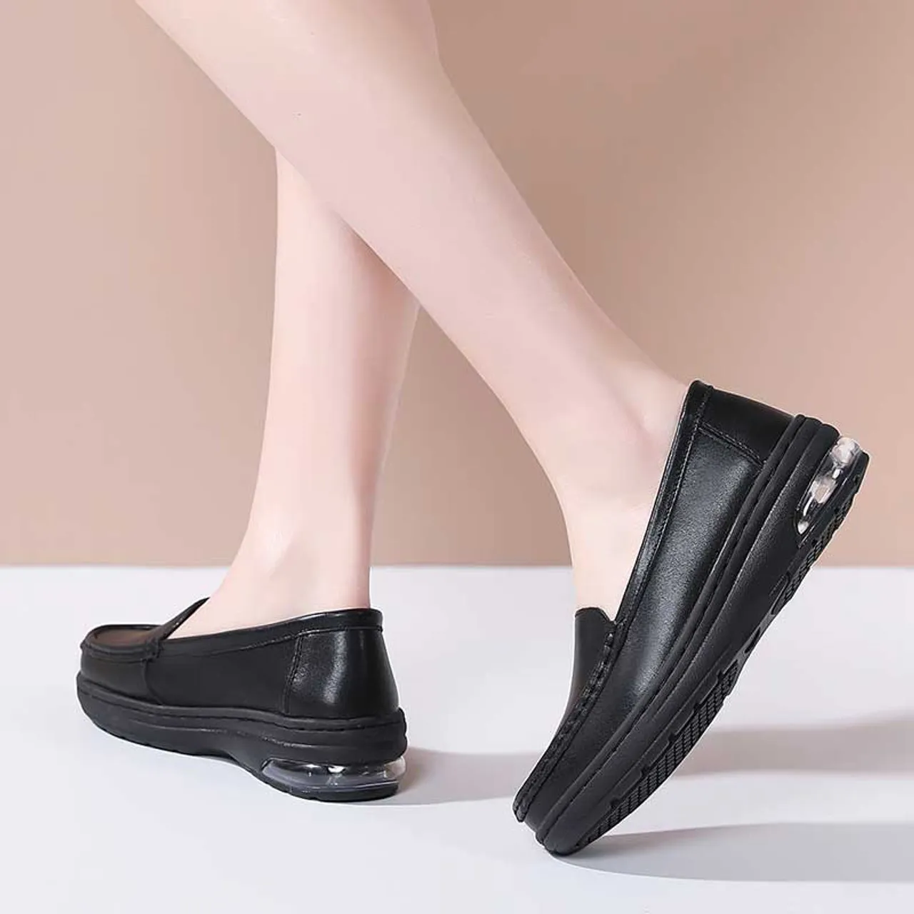 Black casual air cushioned slip on shoe loafer