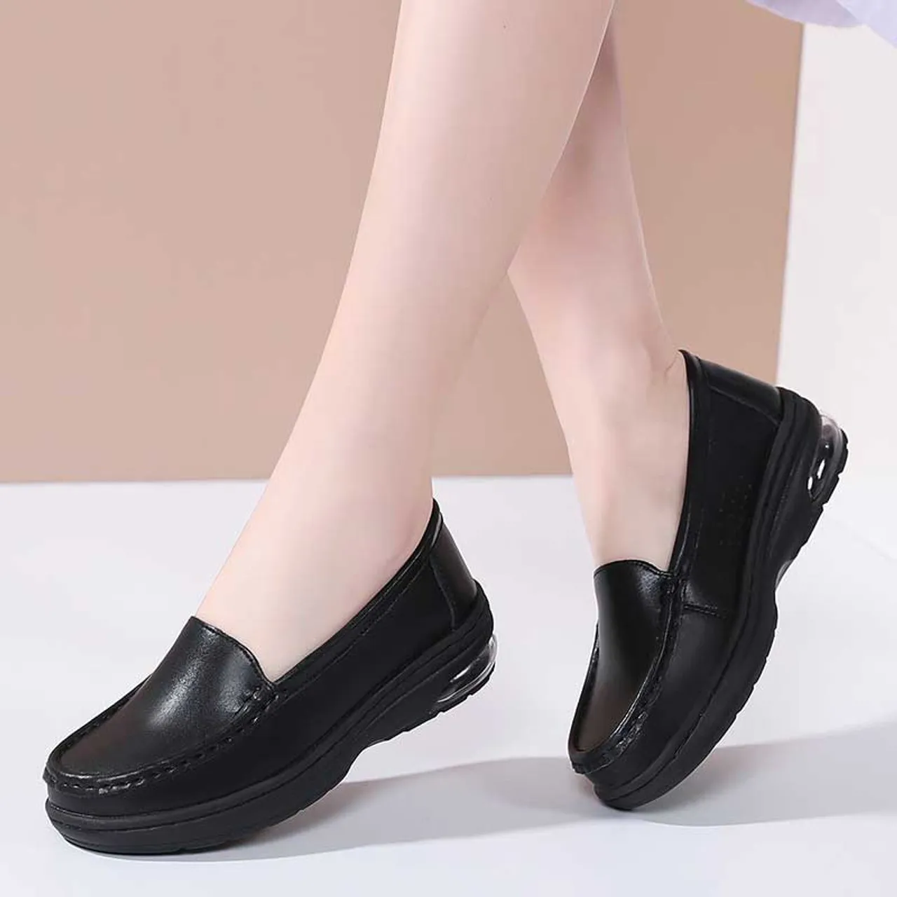 Black casual air cushioned slip on shoe loafer