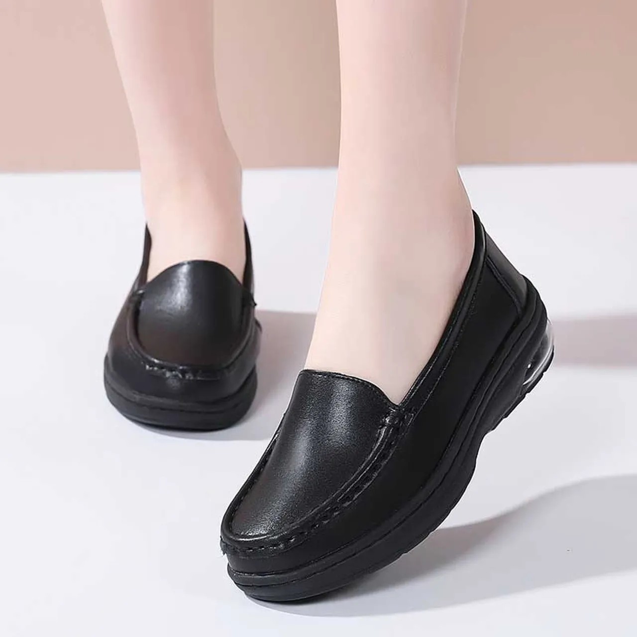 Black casual air cushioned slip on shoe loafer