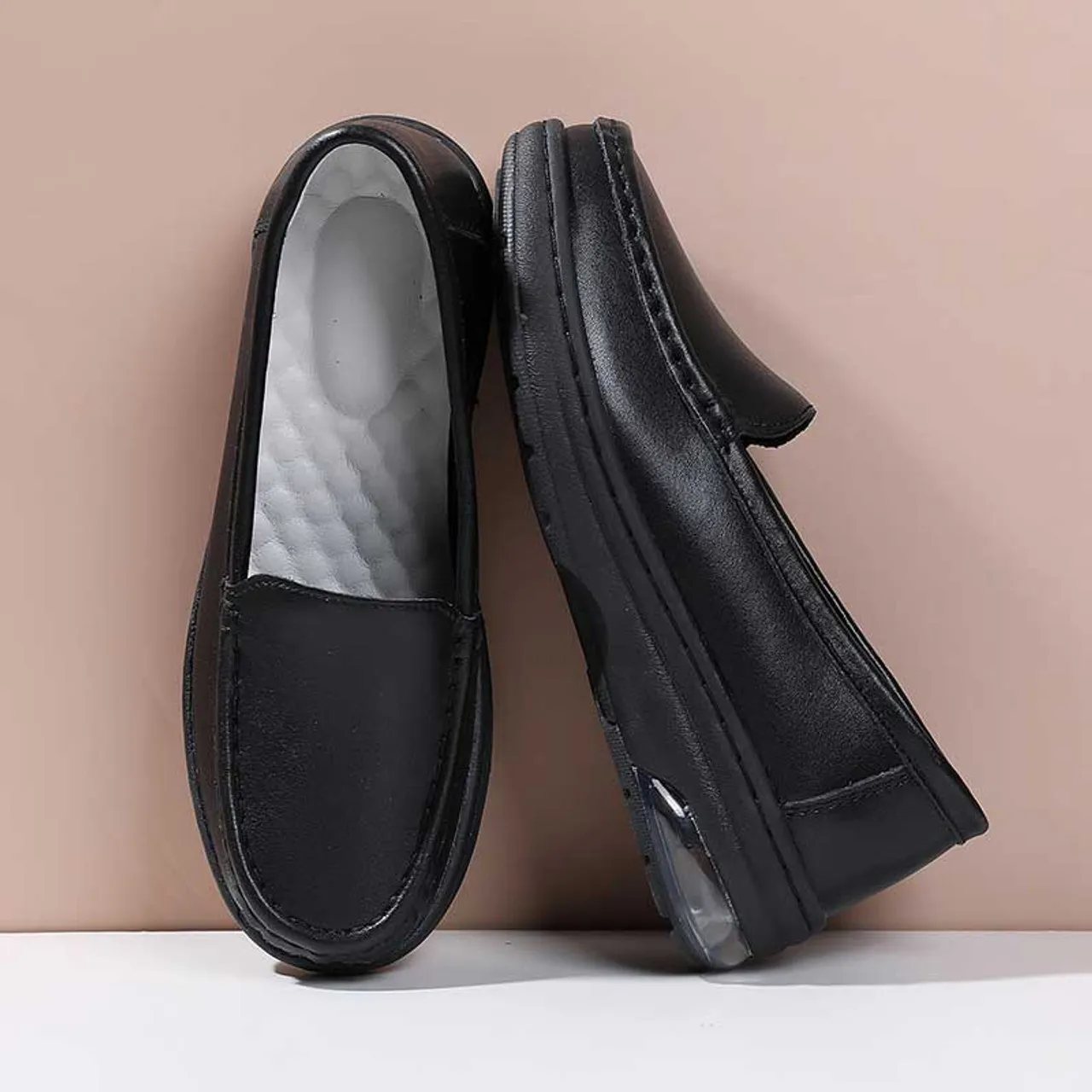 Black casual air cushioned slip on shoe loafer