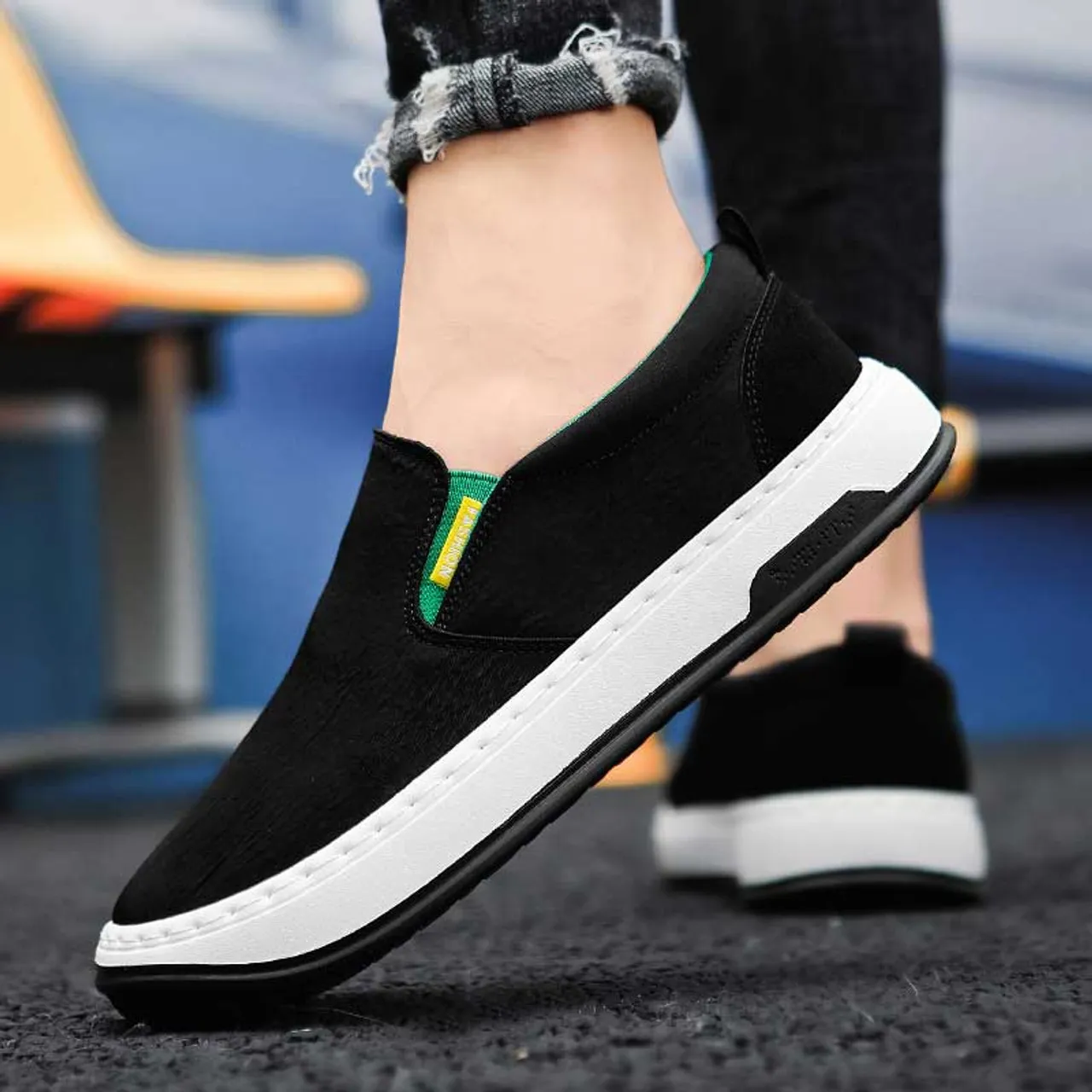 Black casual canvas slip on shoe loafer