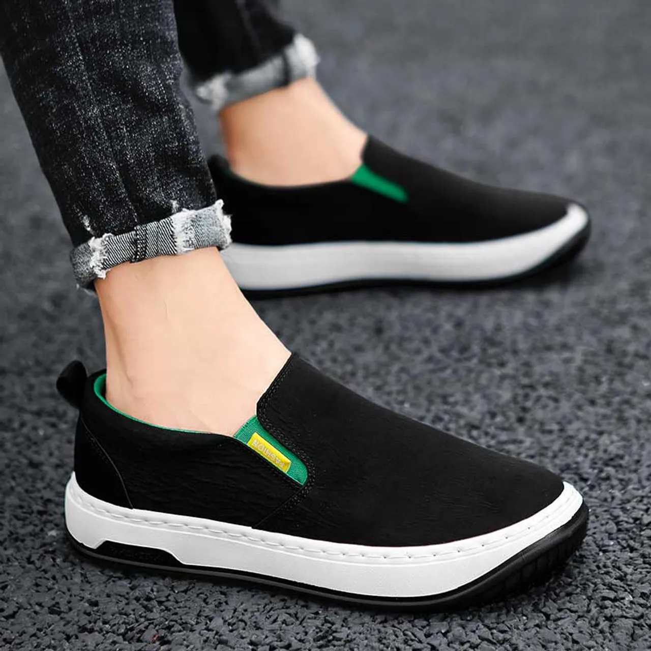 Black casual canvas slip on shoe loafer