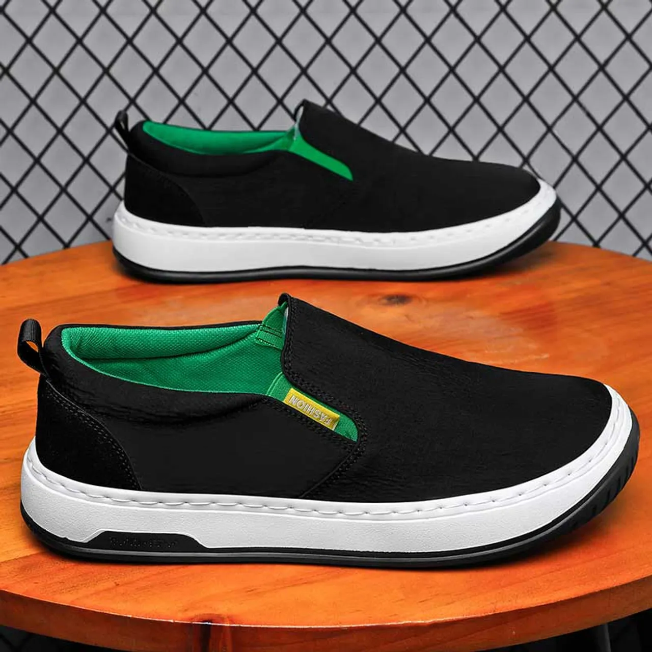 Black casual canvas slip on shoe loafer