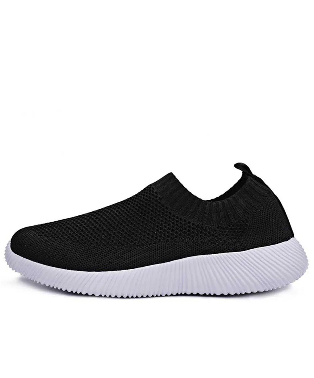 Black casual flyknit plain slip on shoe sneaker