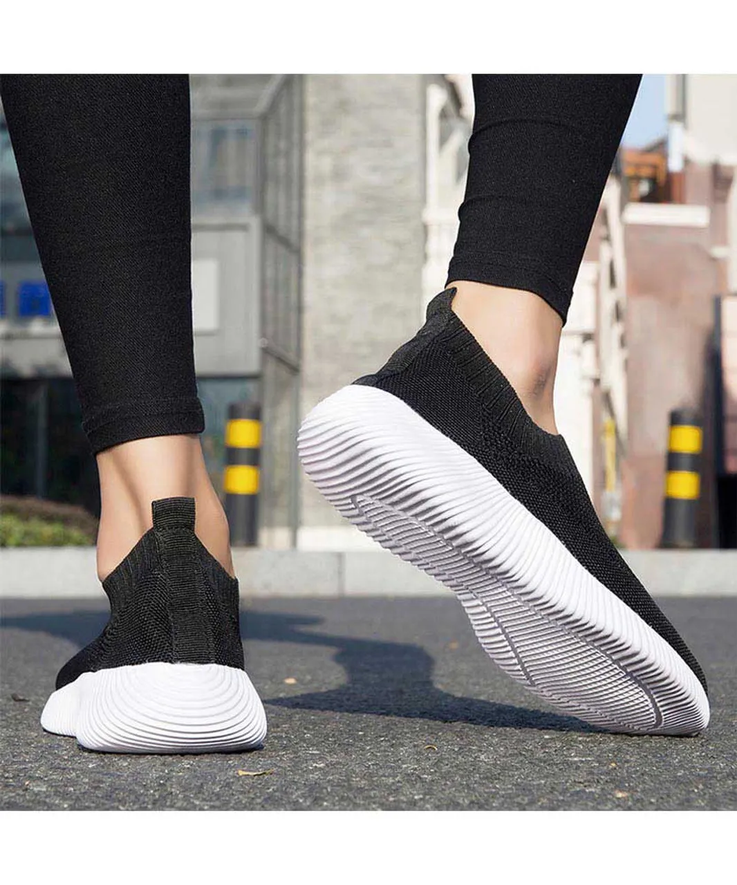 Black casual flyknit plain slip on shoe sneaker