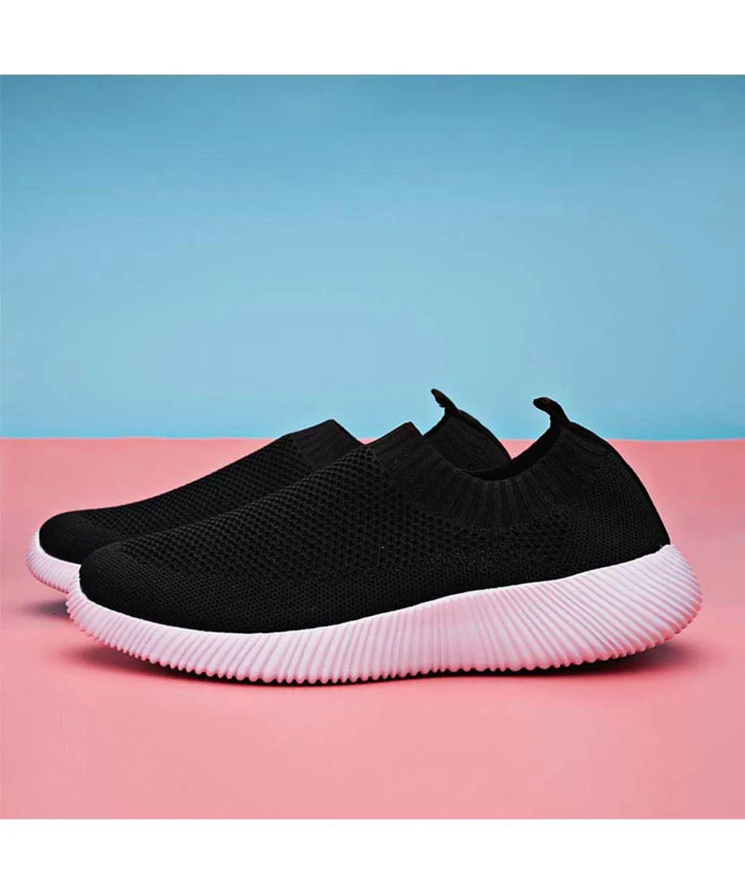 Black casual flyknit plain slip on shoe sneaker