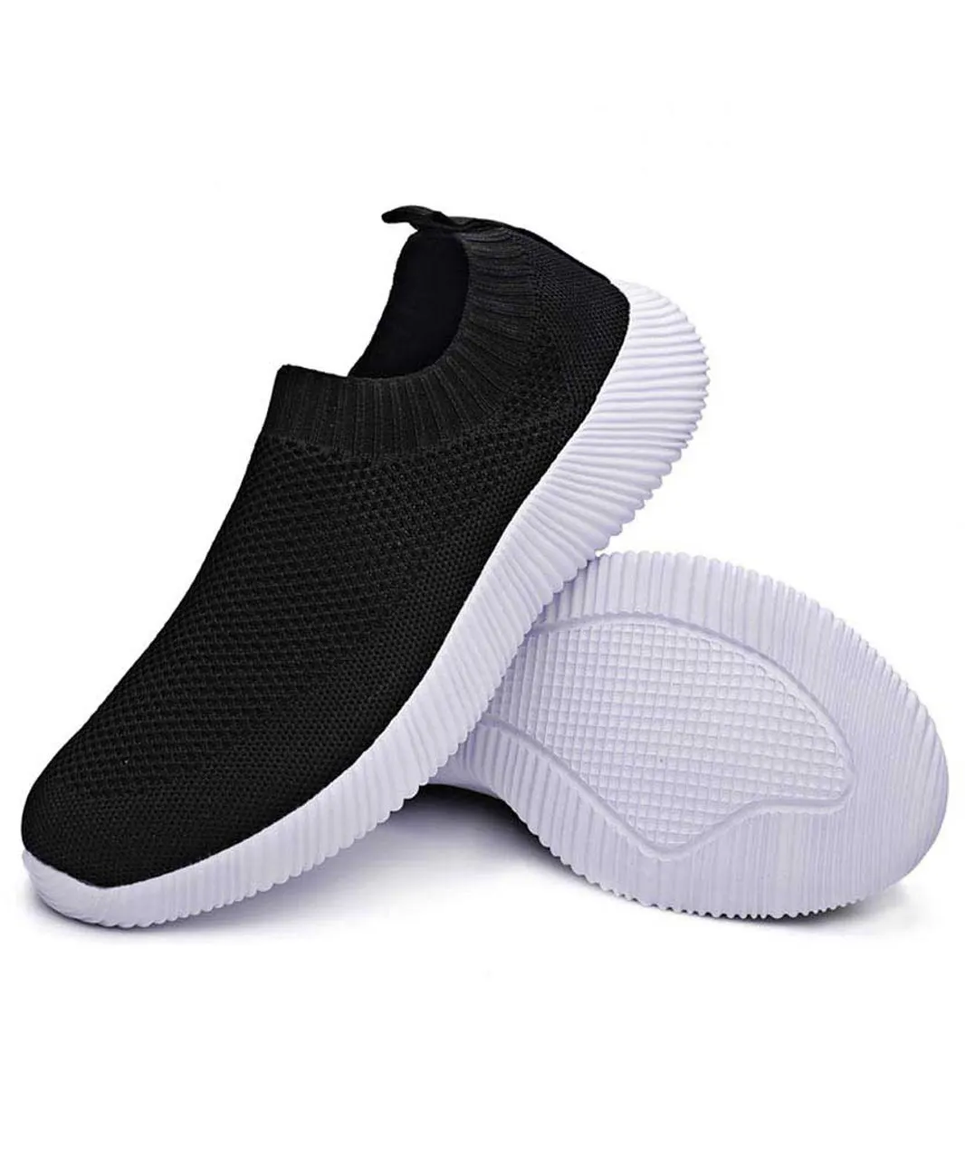 Black casual flyknit plain slip on shoe sneaker