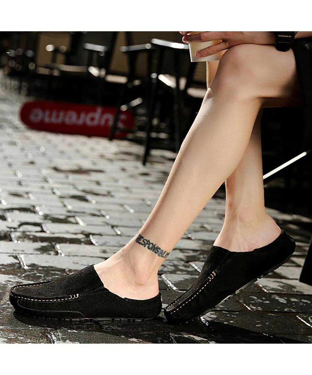 Black casual slip on half shoe loafer