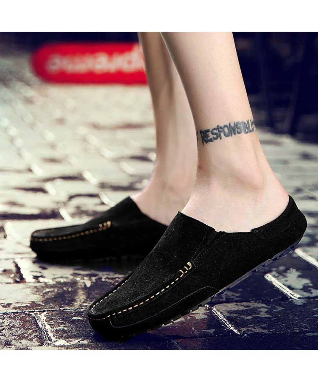 Black casual slip on half shoe loafer