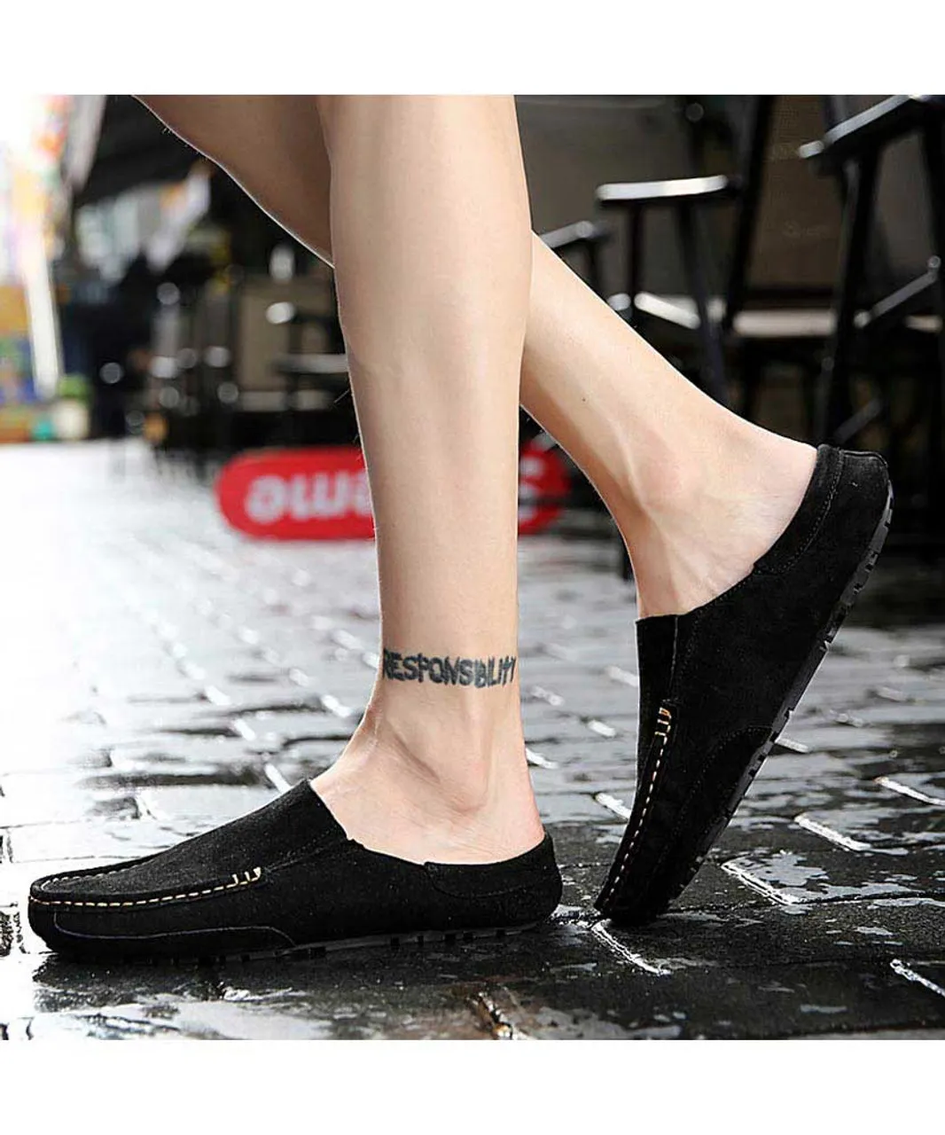 Black casual slip on half shoe loafer