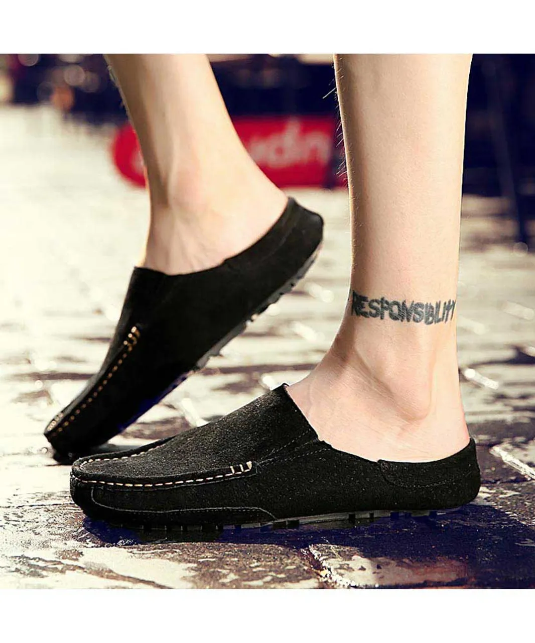 Black casual slip on half shoe loafer