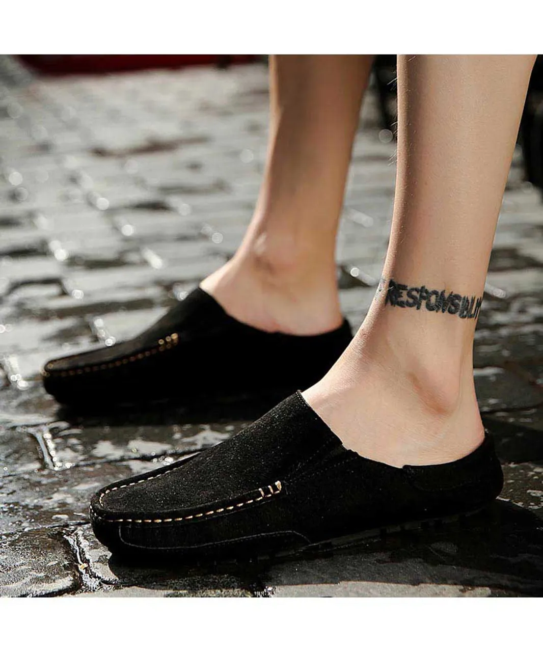 Black casual slip on half shoe loafer