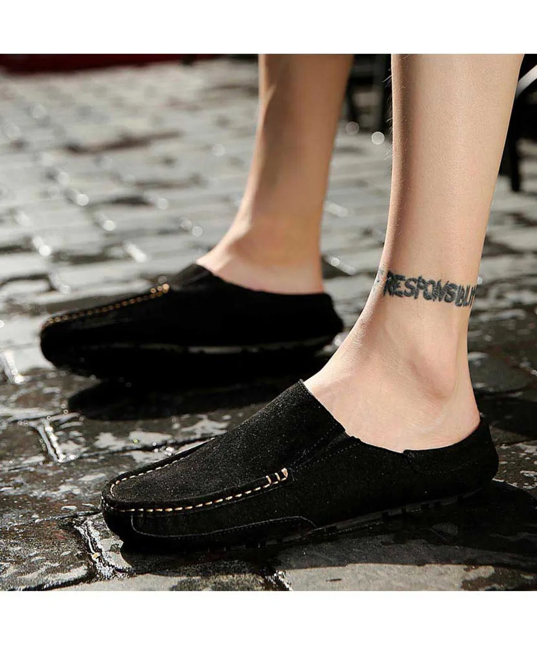 Black casual slip on half shoe loafer