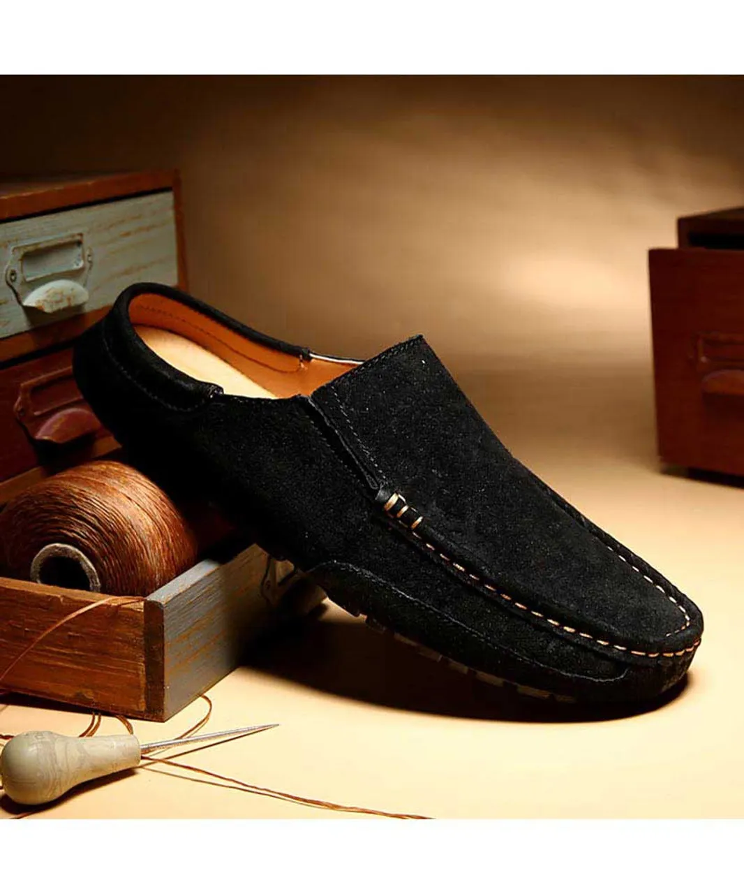 Black casual slip on half shoe loafer