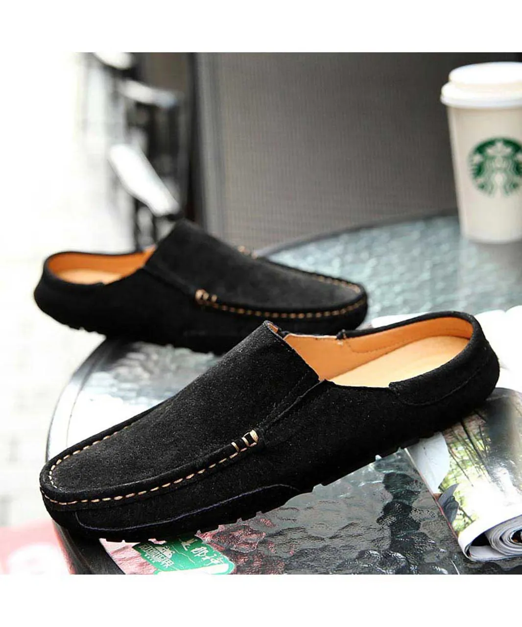 Black casual slip on half shoe loafer