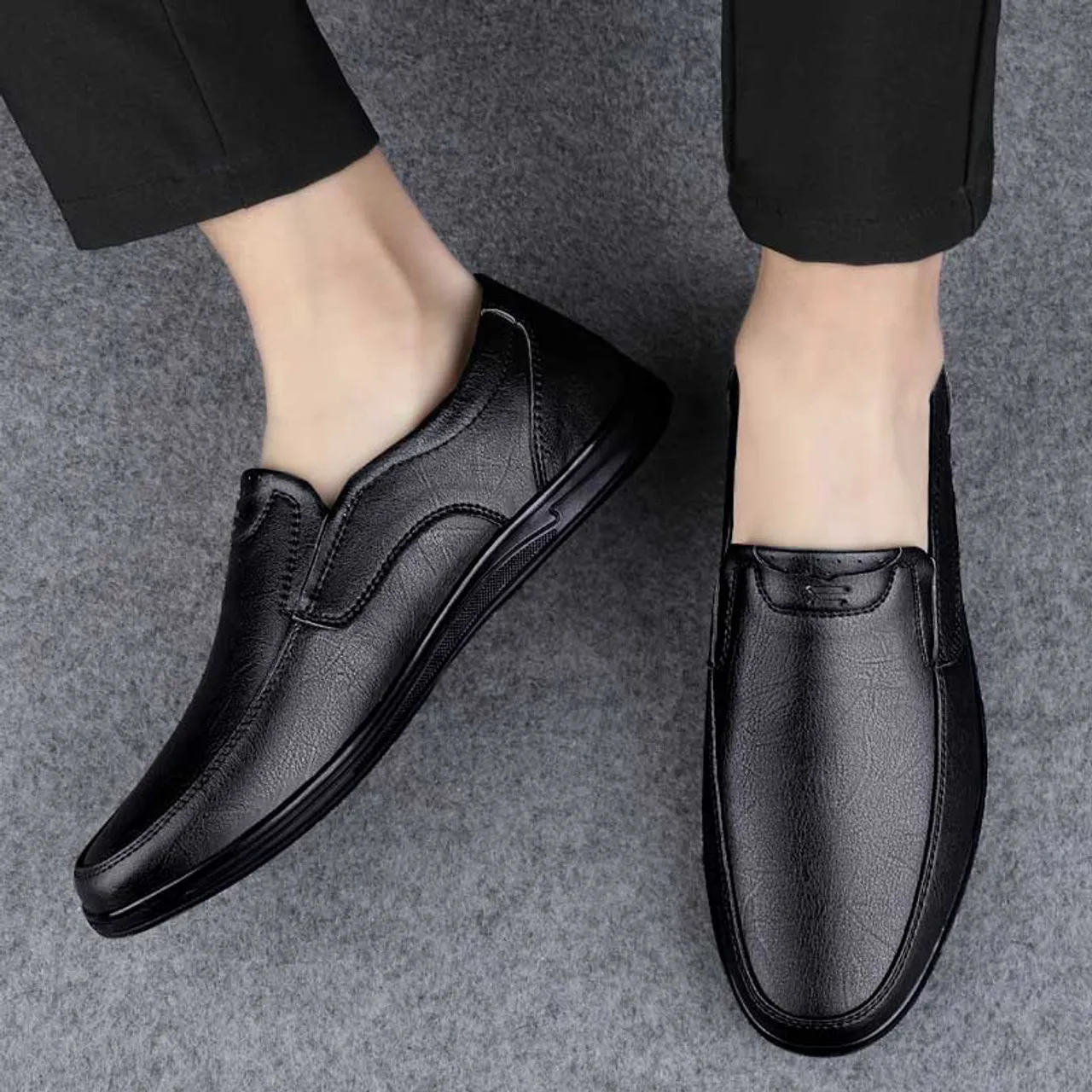 Black casual slip on shoe loafer in plain