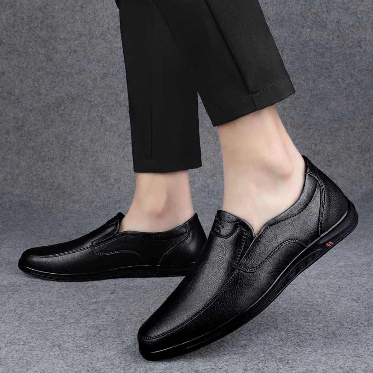 Black casual slip on shoe loafer in plain