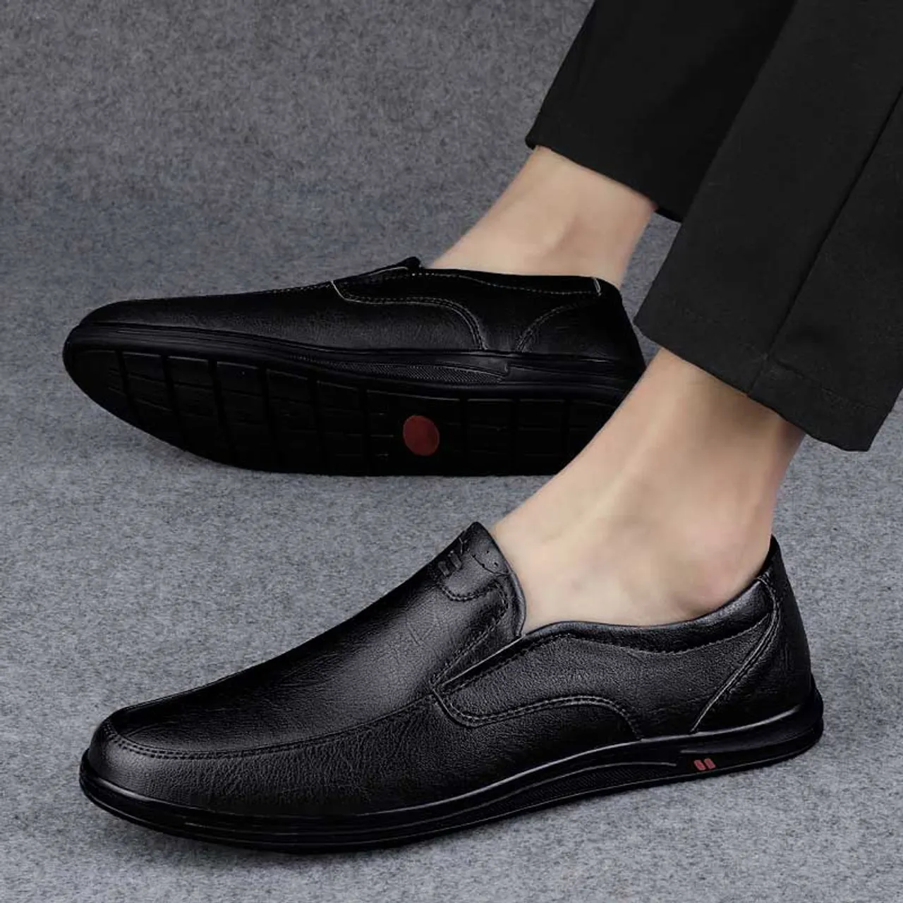 Black casual slip on shoe loafer in plain