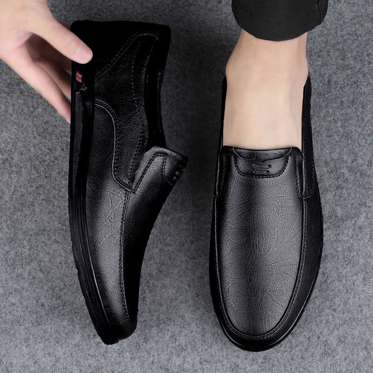 Black casual slip on shoe loafer in plain