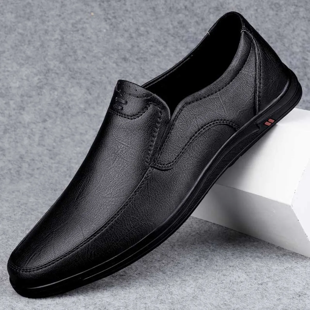 Black casual slip on shoe loafer in plain